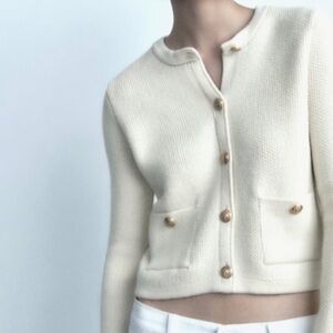 Zara Cream Textured Cardigan